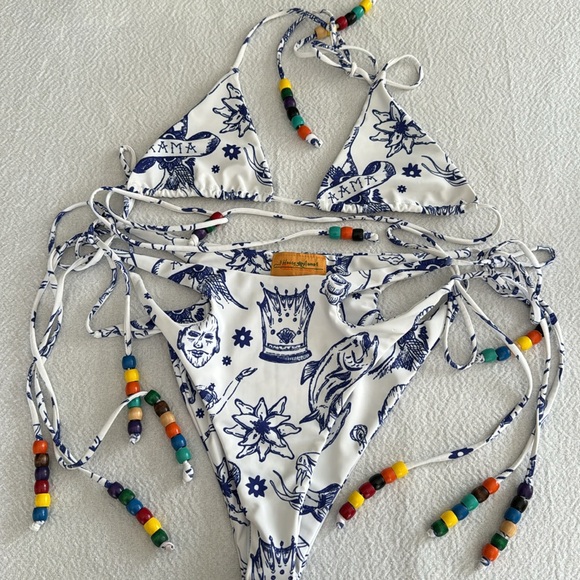 HOUSE OF AAMA Tattoo Bikini with Vintage Beads, Size 6, $390 - Picture 13 of 17